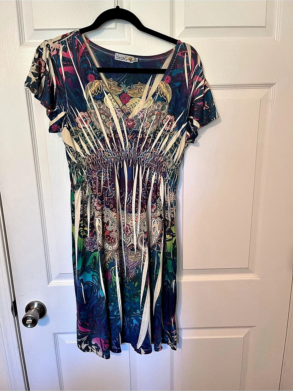 Unity World Women's Paisley Mini Dress in Blue